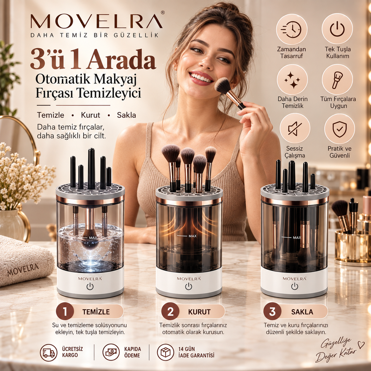 Movelra Profesyonel Makyaj Fırçası Temizleme Cihazı
